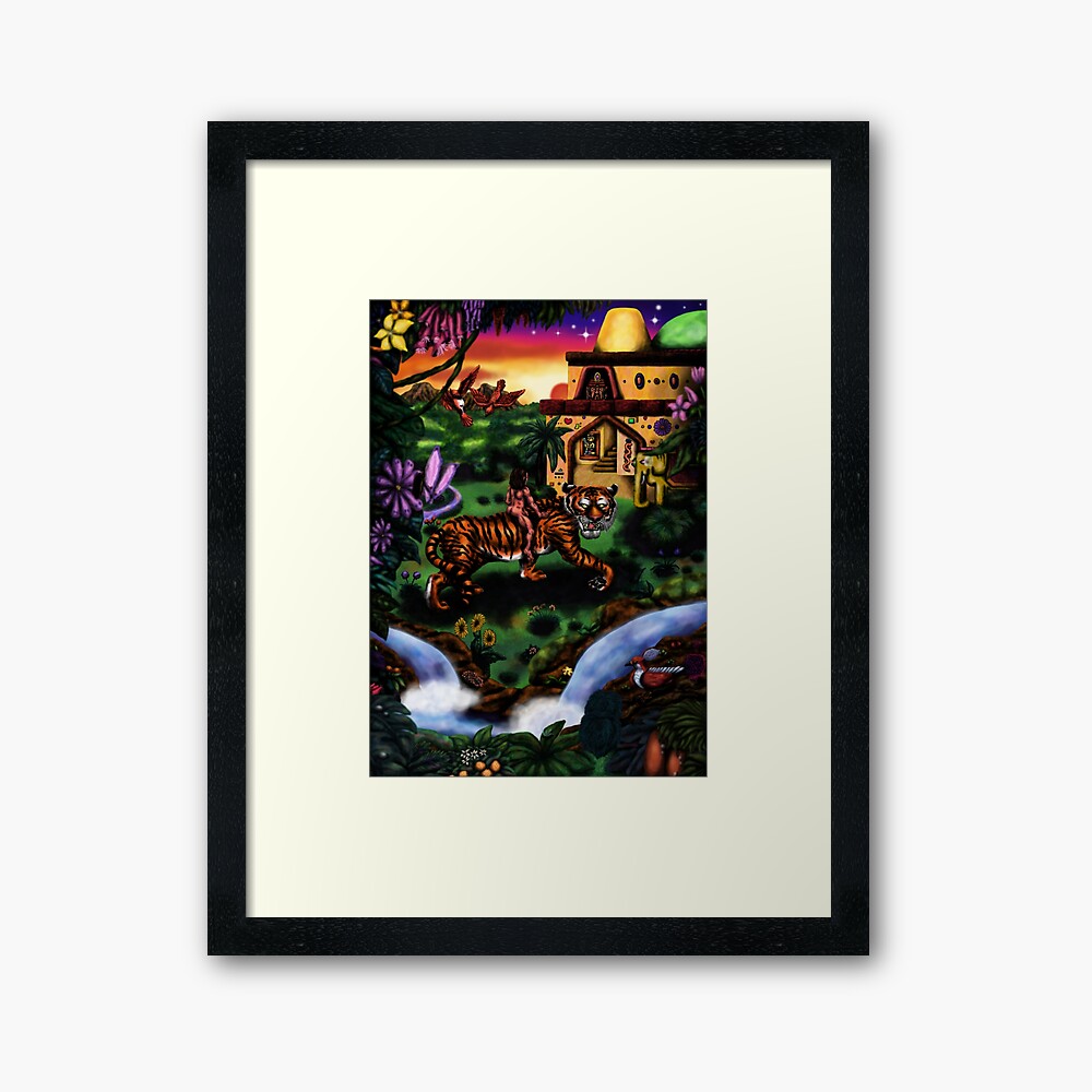 Painting Art Man Riding Tiger Jungle Temple Fantasy Framed Art Print By Jonahgray Redbubble