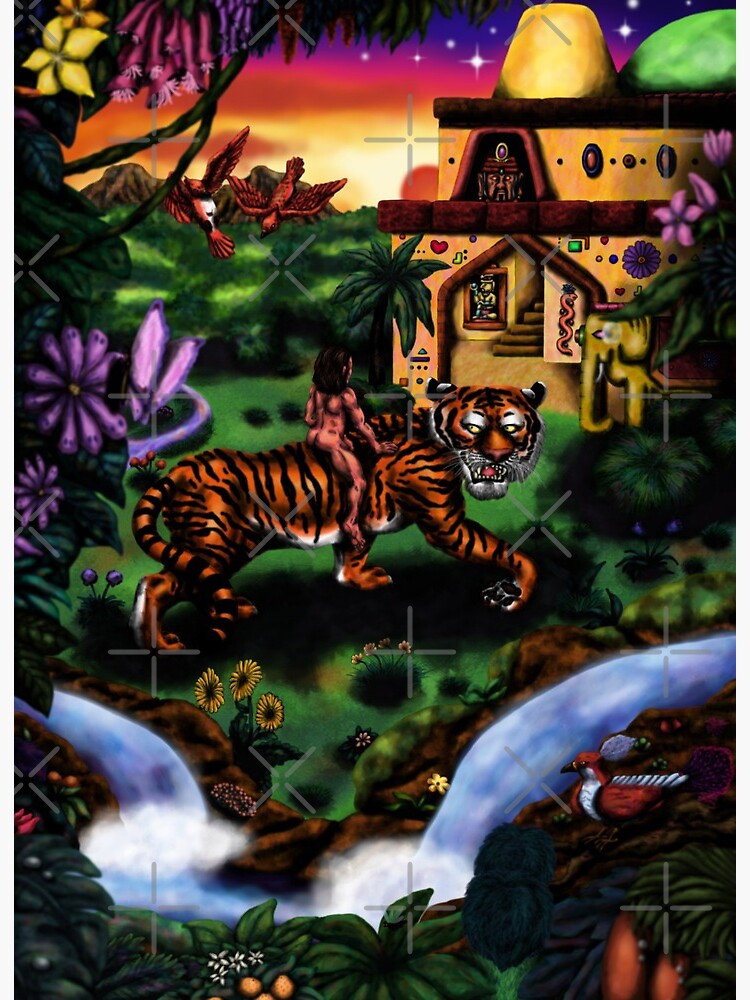 Painting Art Man Riding Tiger Jungle Temple Fantasy Art Board Print By Jonahgray Redbubble