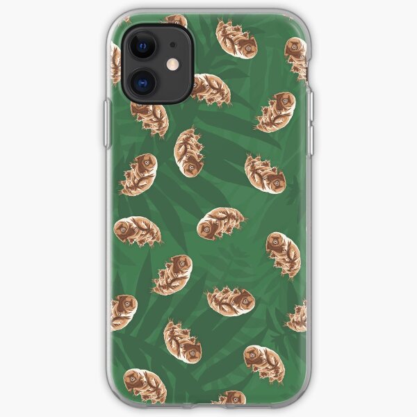 Cute Water Bear on Moss - Tardigrade Seamless Print iPhone Soft Case