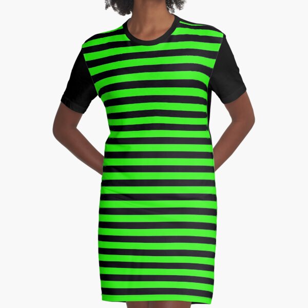 Green Stripes Black Stripes Graphic T-Shirt Dress