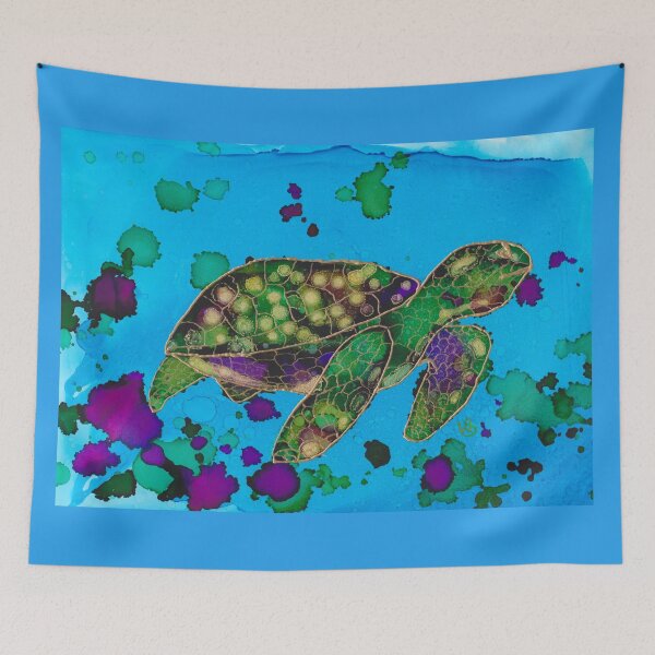 Item preview, Sea Turtle Alcohol Ink Painting Digital Print designed and sold by Red Sakura Studio.