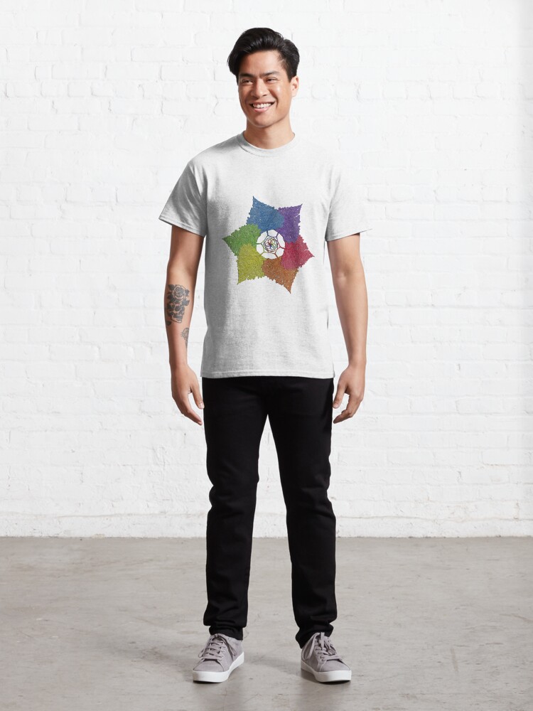Thumbnail 3 of 7, Classic T-Shirt, Rainbow Mandala of Heart Shaped Leaves - Core Hearts designed and sold by Warren Paul Harris.