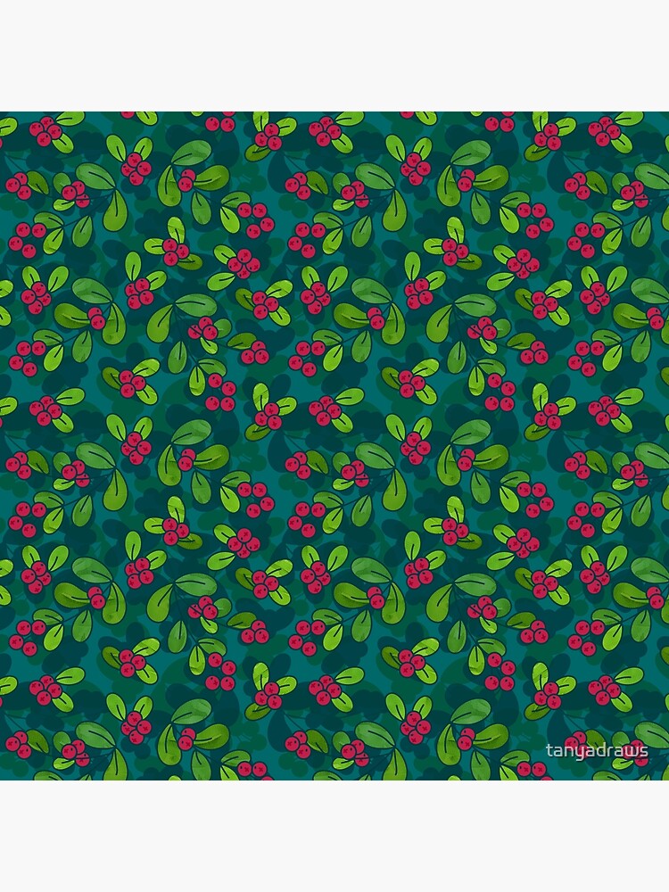 Cranberry Fruit Pattern on Dark Teal by tanyadraws