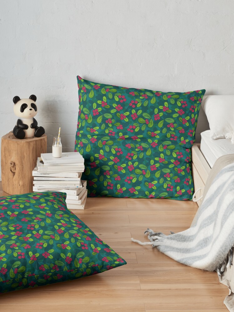 Alternate view of Cranberry Fruit Pattern on Dark Teal Floor Pillow