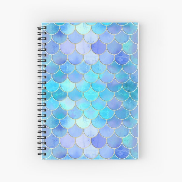 Aqua Pearlescent & Gold Mermaid Scale Pattern Spiral Notebook