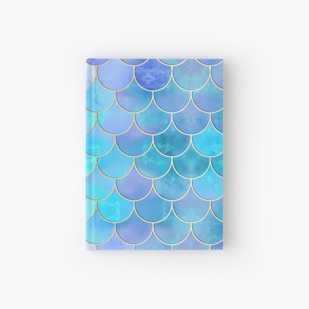 Aqua Pearlescent & Gold Mermaid Scale Pattern Table Runner by tanyadraws