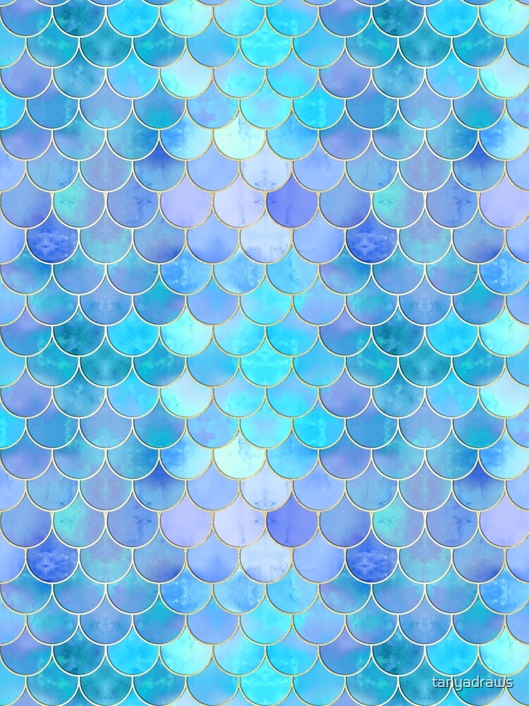 Artwork view, Aqua Pearlescent & Gold Mermaid Scale Pattern designed and sold by tanyadraws