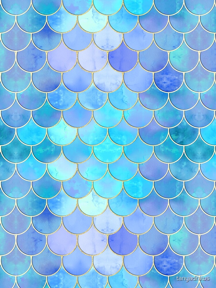 Aqua Pearlescent & Gold Mermaid Scale Pattern by tanyadraws