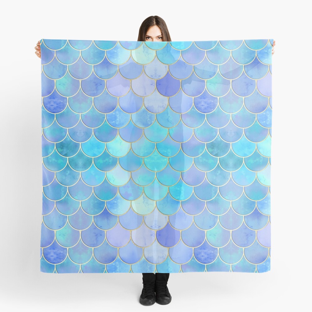 Aqua Pearlescent & Gold Mermaid Scale Pattern Scarf