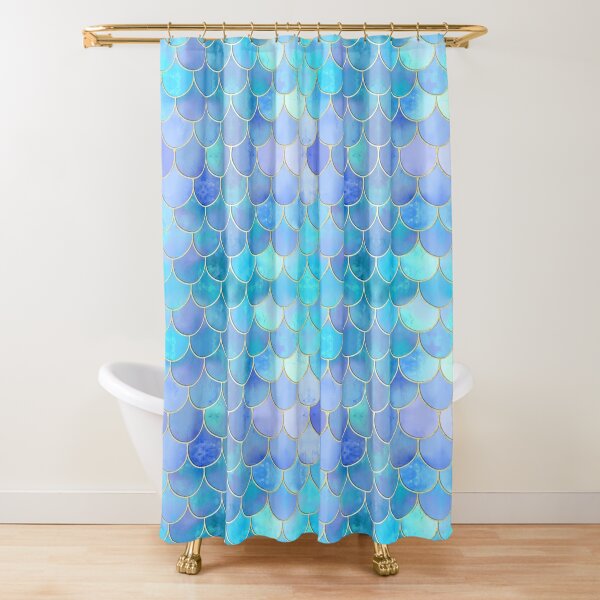 Disover Aqua Pearlescent & Gold Mermaid Scale Pattern | Shower Curtain