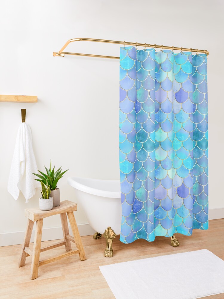 Discover Aqua Pearlescent & Gold Mermaid Scale Pattern | Shower Curtain