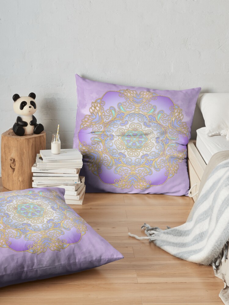 Alternate view of Purple & Gold Watercolour Mandala Floor Pillow