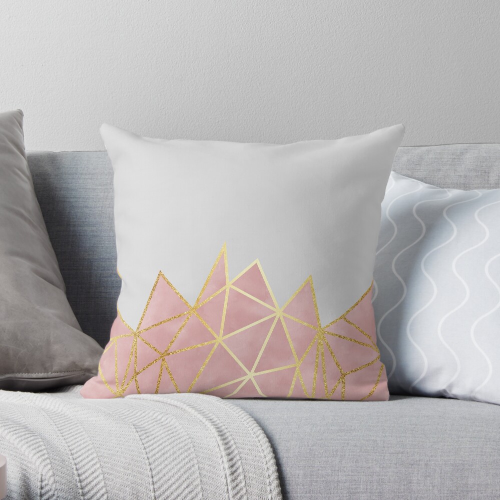 Pink Geometric & Gold Throw Pillow