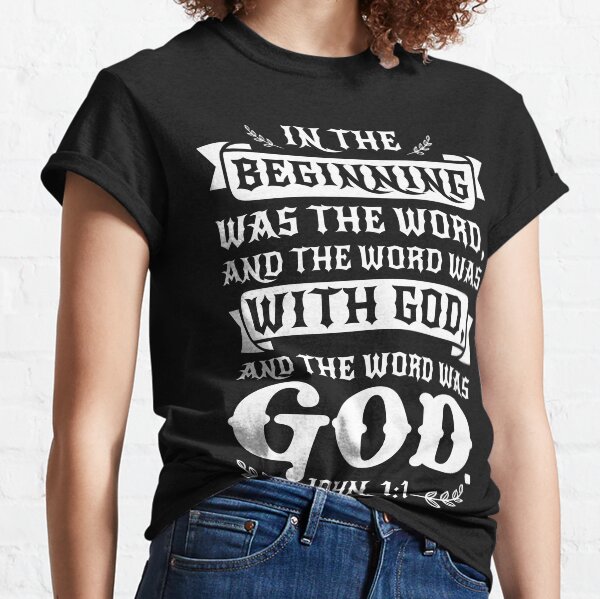 Vista previa del artículo con la obra «John 1:1», diseñado y vendido por plushism.