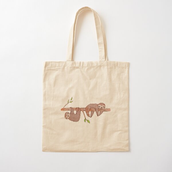 Baby Sloths hanging on Tree Pattern Cotton Tote Bag