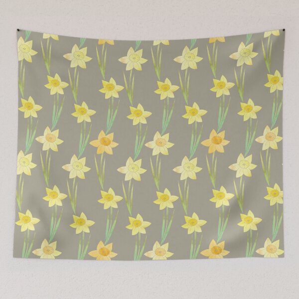 Item preview, Yellow Watercolour Stemmed Daffodil Pattern on Khaki  designed and sold by tanyadraws.