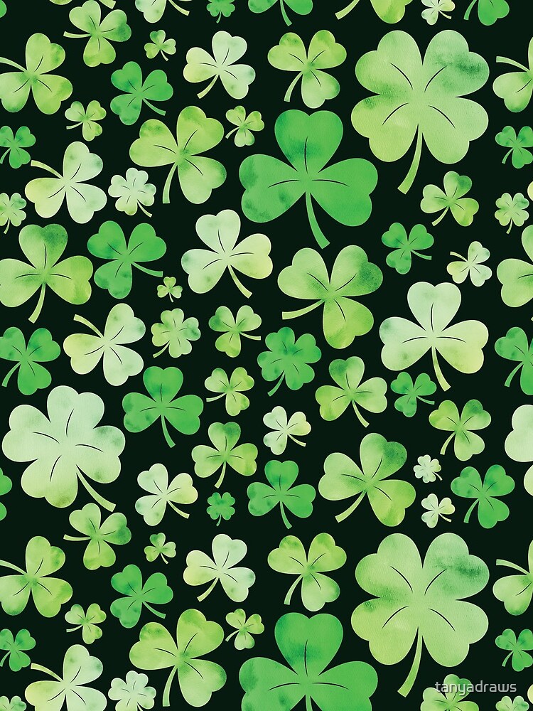 St Patricks Day Green Watercolour Shamrock Pattern by tanyadraws