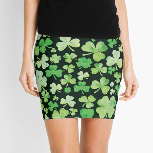 St Patricks Day Green Watercolour Shamrock Pattern Mini Skirt