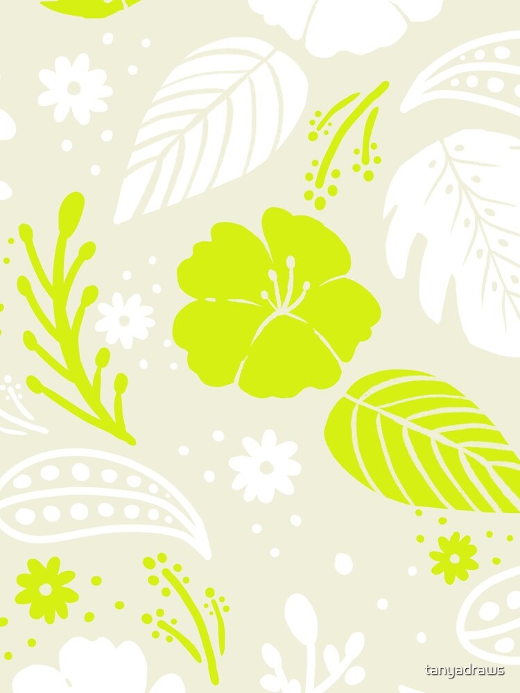 Foliage & Hibiscus Pattern - Green by tanyadraws