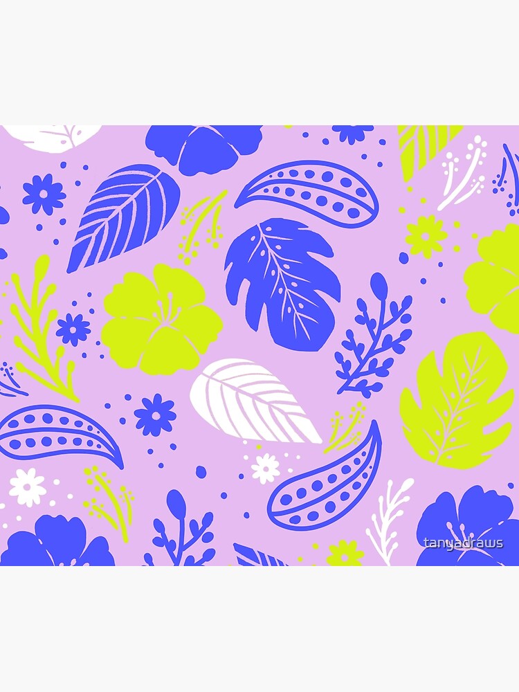 Foliage & Hibiscus Pattern - Lavender by tanyadraws