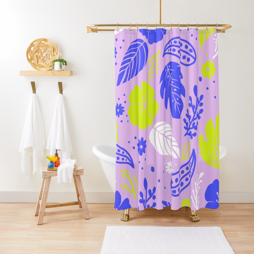 Foliage & Hibiscus Pattern - Lavender Shower Curtain