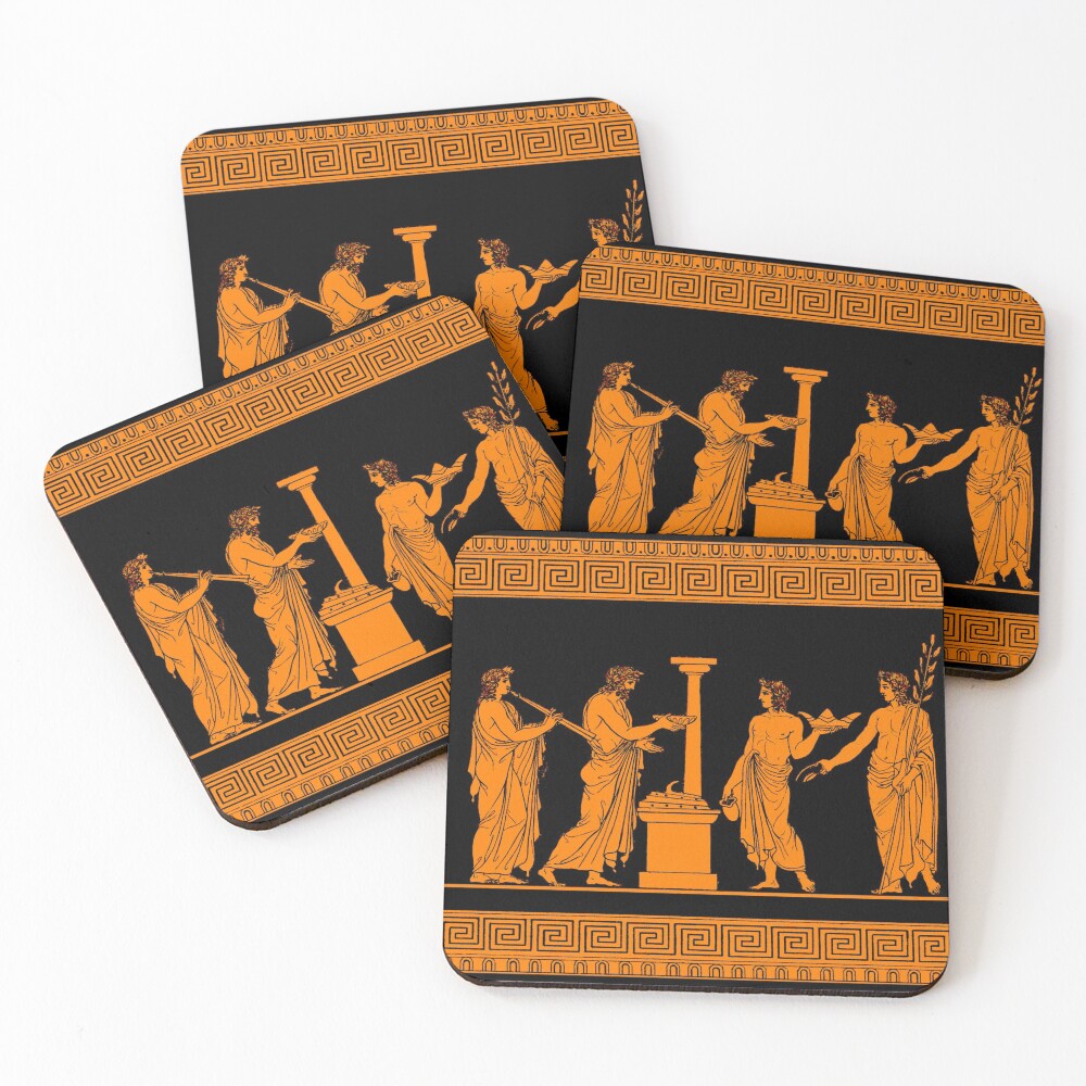 Red figure Greek vase offering scene Coasters (Set of 4)