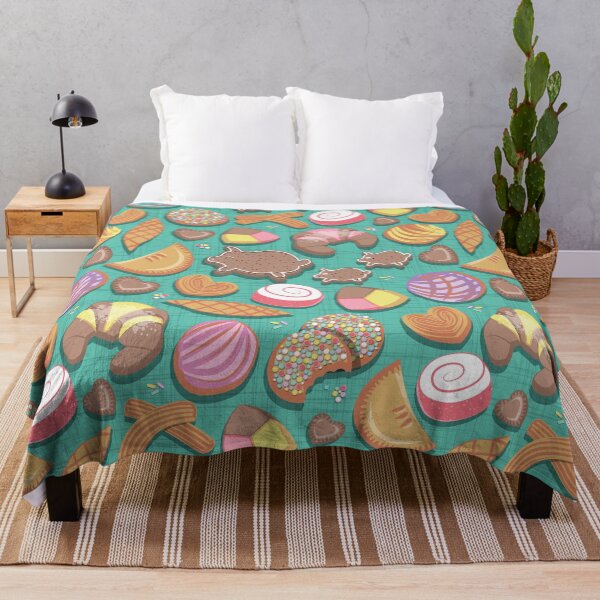 Mexican Sweet Bakery Frenzy // teal background // pastel colors pan dulce Throw Blanket