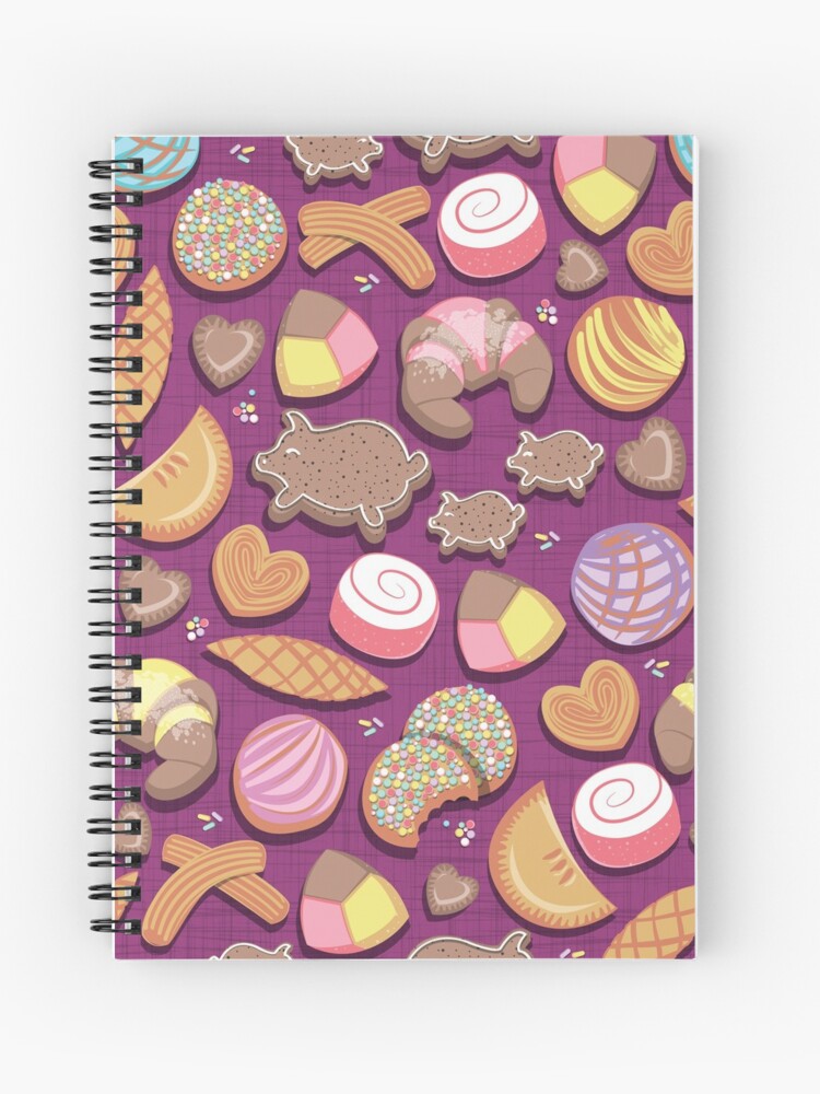 Mexican Sweet Bakery Frenzy // pink background // pastel colors pan dulce |  Spiral Notebook