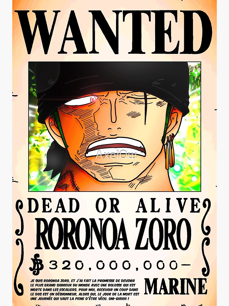 wanted poster roronoa zoro 320 million berrys one piece greeting card by axel0w redbubble redbubble