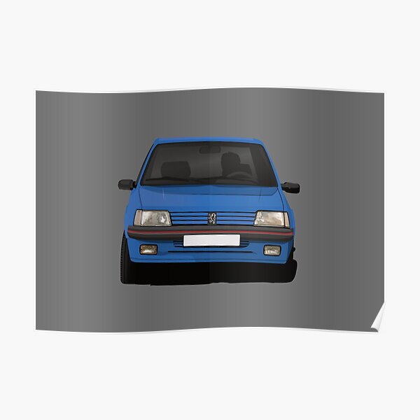 Trappe chaude Peugeot 205 GTi en virage bleue Poster