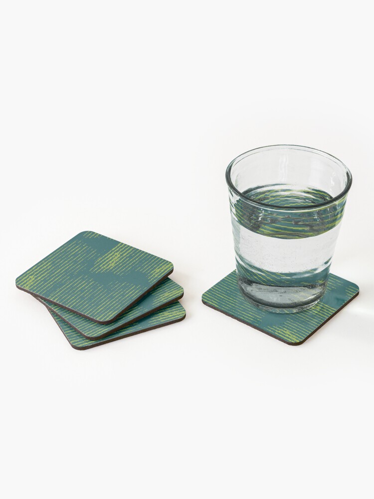 Alternate view of Emerald green grungy stripes Coasters (Set of 4)