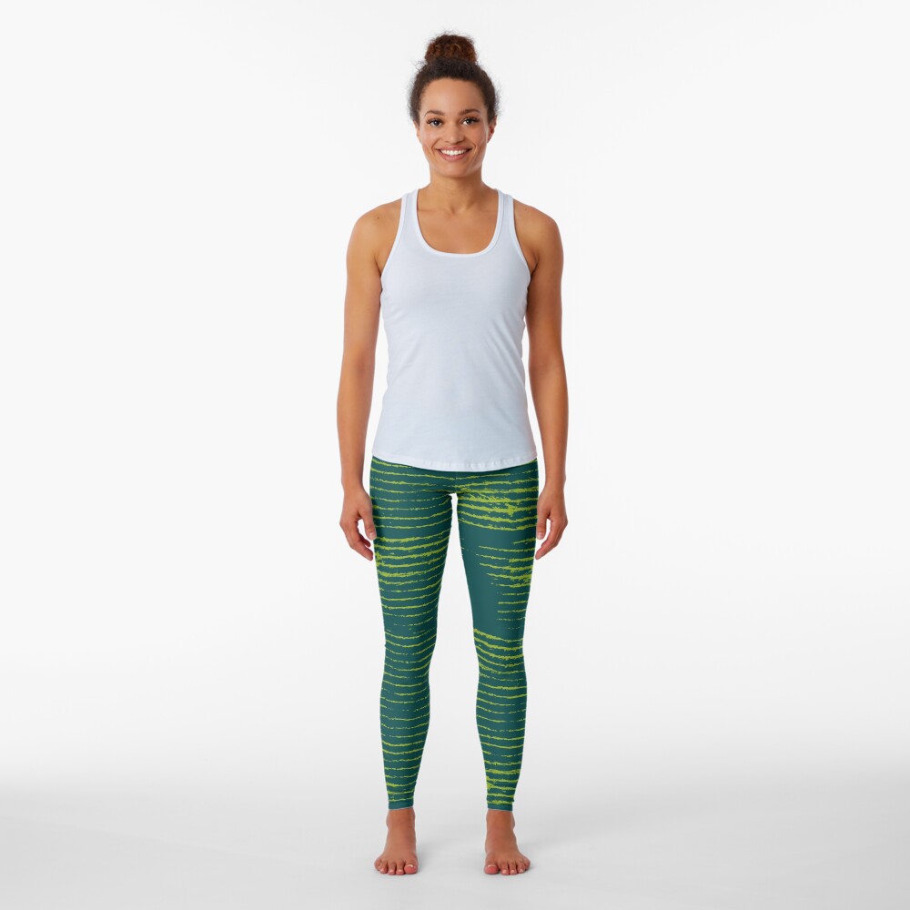 Emerald green grungy stripes Leggings