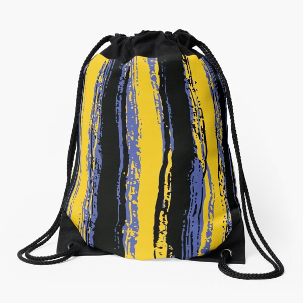 Blue, Black & Yellow Stripes Drawstring Bag