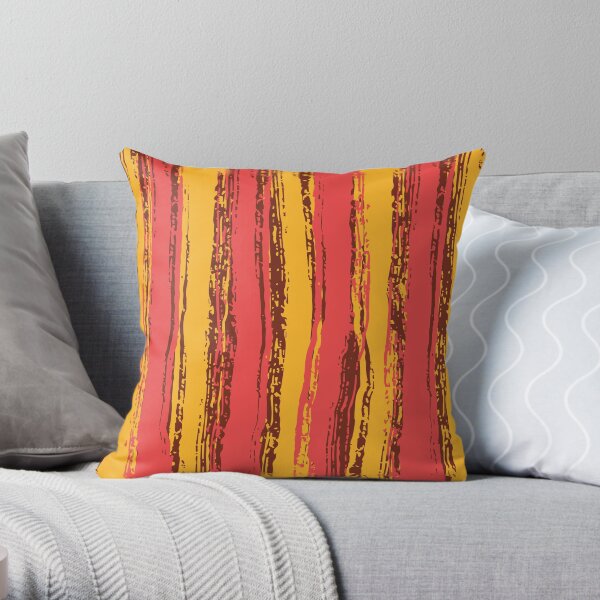 Salmon Pink, Brown & Dark Yellow Stripes Throw Pillow