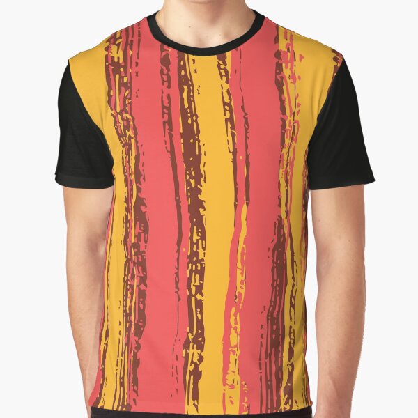 Salmon Pink, Brown & Dark Yellow Stripes Graphic T-Shirt