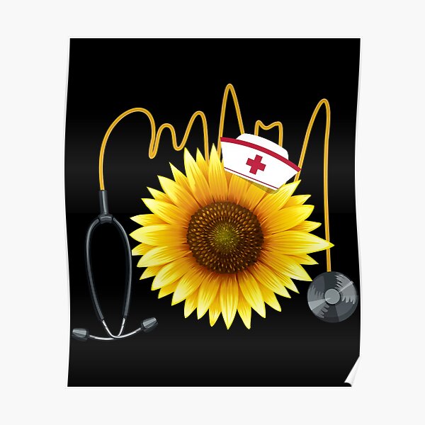 Nurse Sunflower Heartbeat Gift Design For Nurses Print Poster By Lisbob Redbubble