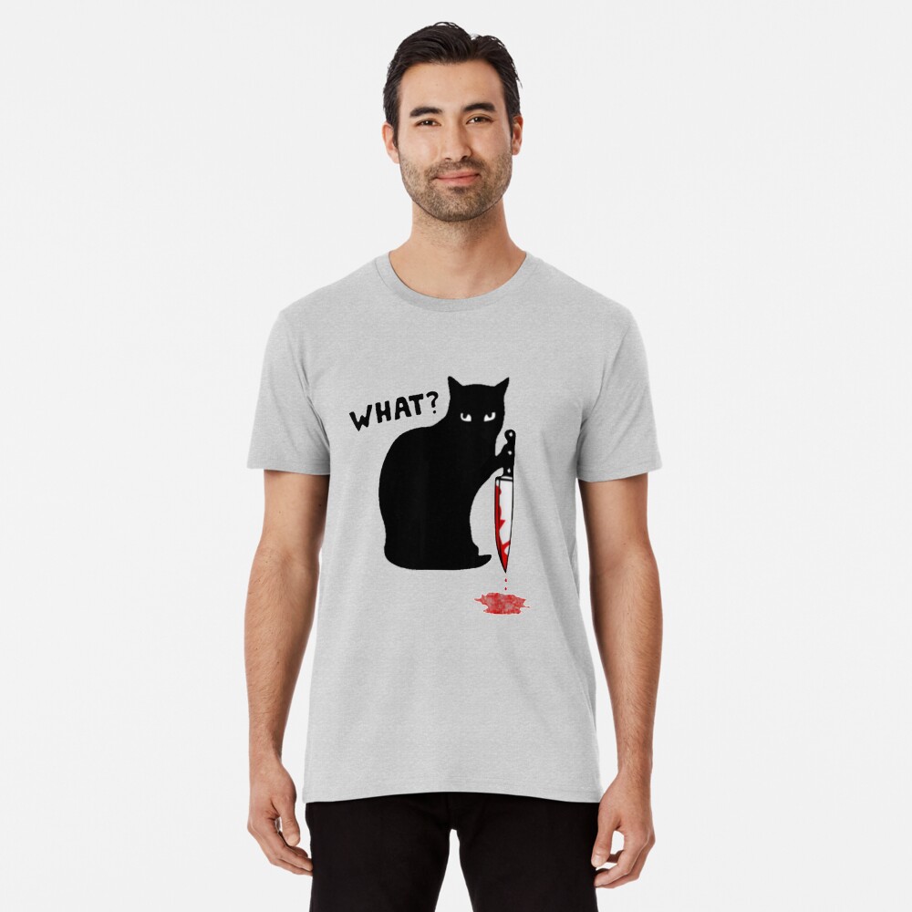 Cat What? Murderous Black Cat With Knife Halloween Gift Premium T-Shirt