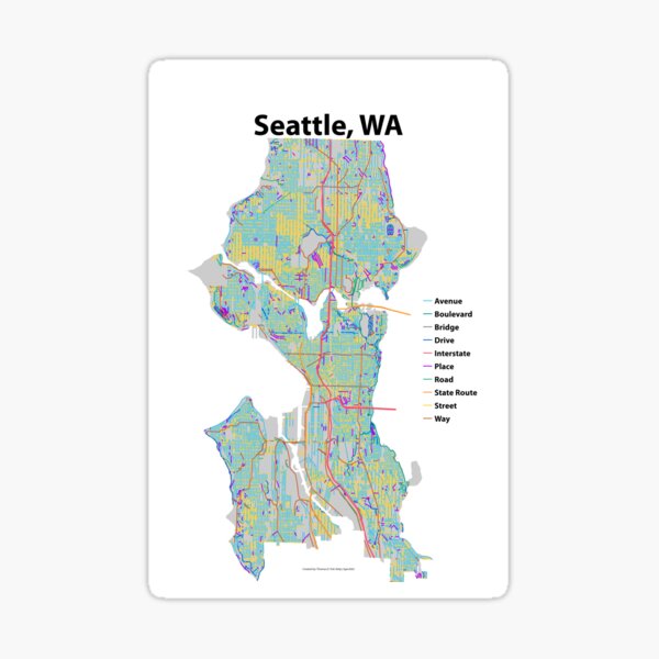 Seattle, WA Streets Map Sticker