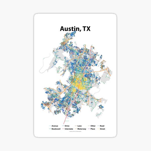 Austin, TX Streets Map Sticker