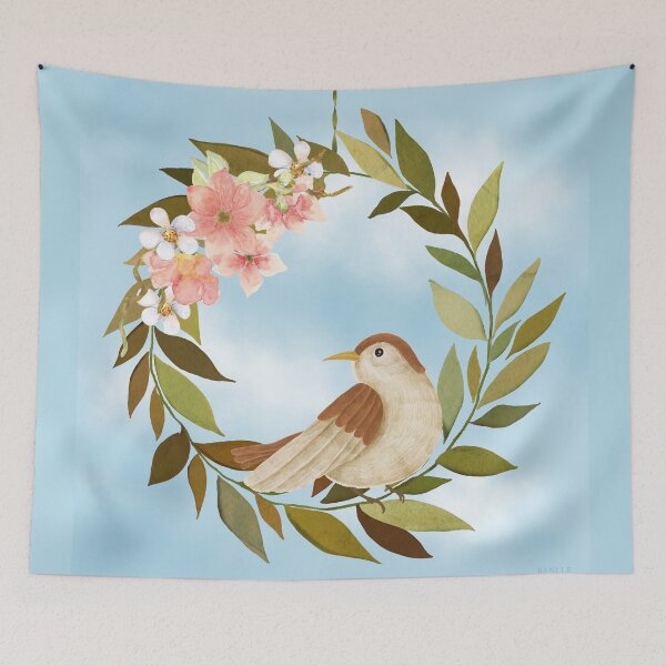 Item preview, Blue Sky, Blooms And A Beautiful Bird designed and sold by BunnyThePainter.