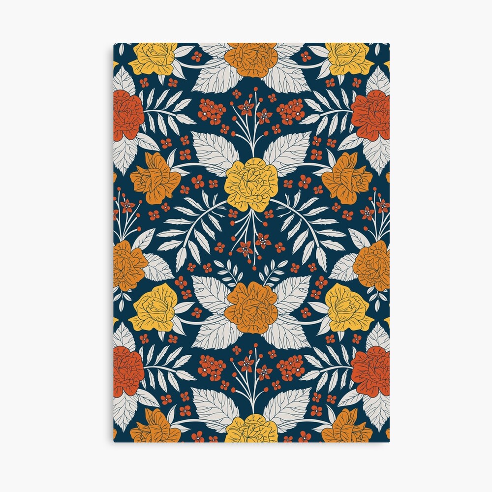 Navy Blue, Yellow, Orange & White Floral Pattern