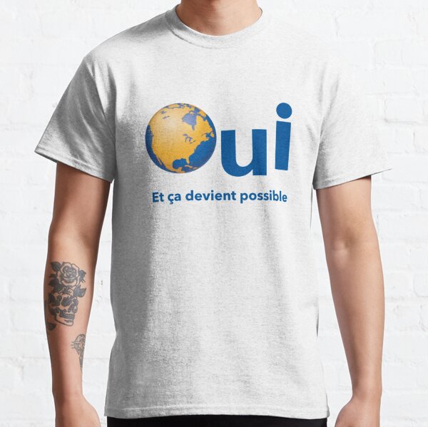 Oui Québec Référendum 1995 affiche jaune avec terre globe terreste monde Qc PQ "OUI et ça devient possible" Quebec T-shirt classique