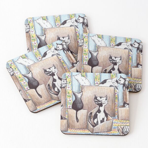 Item preview, Cats Love Boxes Black and White Cats Drawing  designed and sold by Michelebuttons.