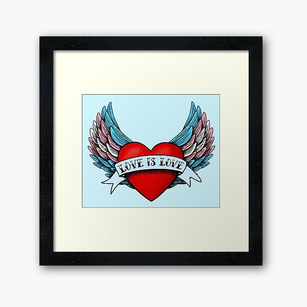 Lesbian Rainbow Love Is Love Winged Heart Old School Tattoo Framed Art Print By Everyrainbow Redbubble