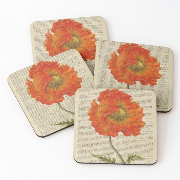 Item preview, Botanical print, on old book page - poppies designed and sold by Art by Lilia.