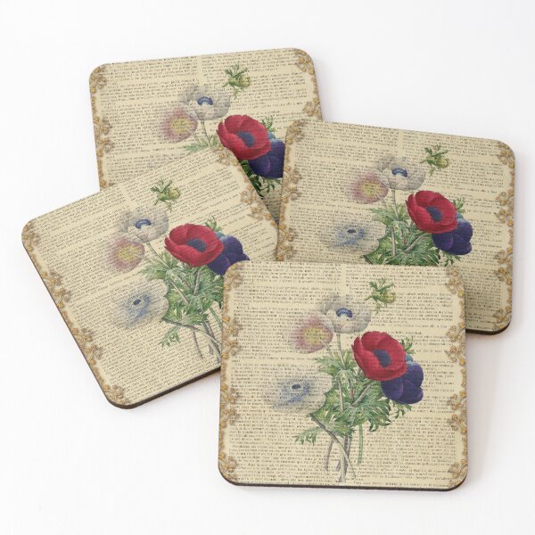 Item preview, Botanical print, on old book page - poppies designed and sold by Art by Lilia.