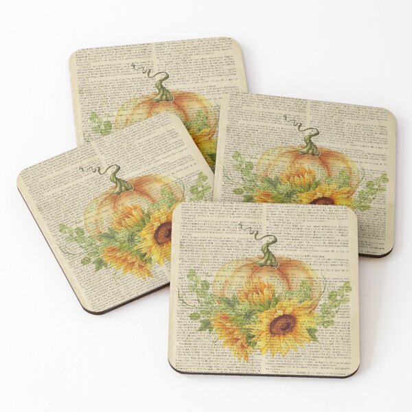 Item preview, Botanical print, on old book page - pumpkin and sunflower designed and sold by Art by Lilia.