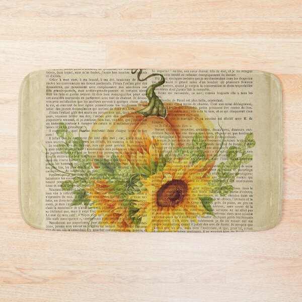 Item preview, Botanical print, on old book page - pumpkin and sunflower designed and sold by Art by Lilia.