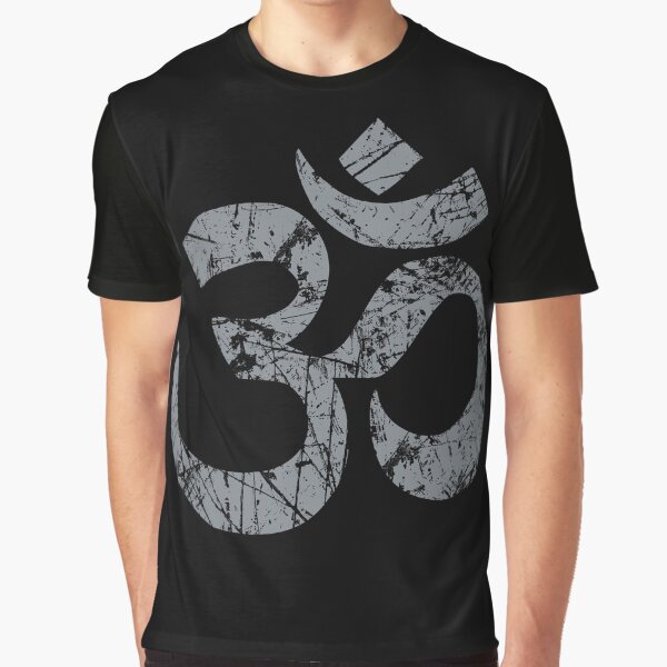 OM Yoga Spiritual Symbol in Distressed Style Graphic T-Shirt