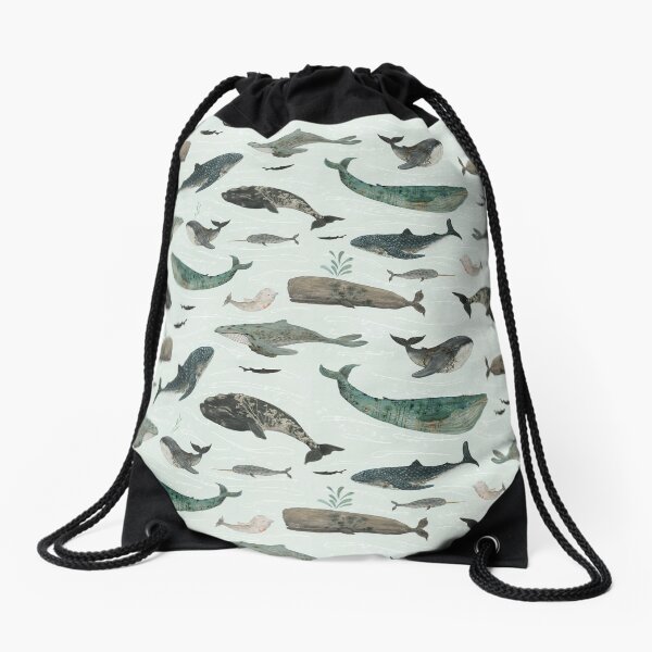 Tattooed Whales Drawstring Bag